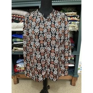 Ryegrass Black Orange‎ Daisy Floral Long Sleeve Blouse Top Size XXL